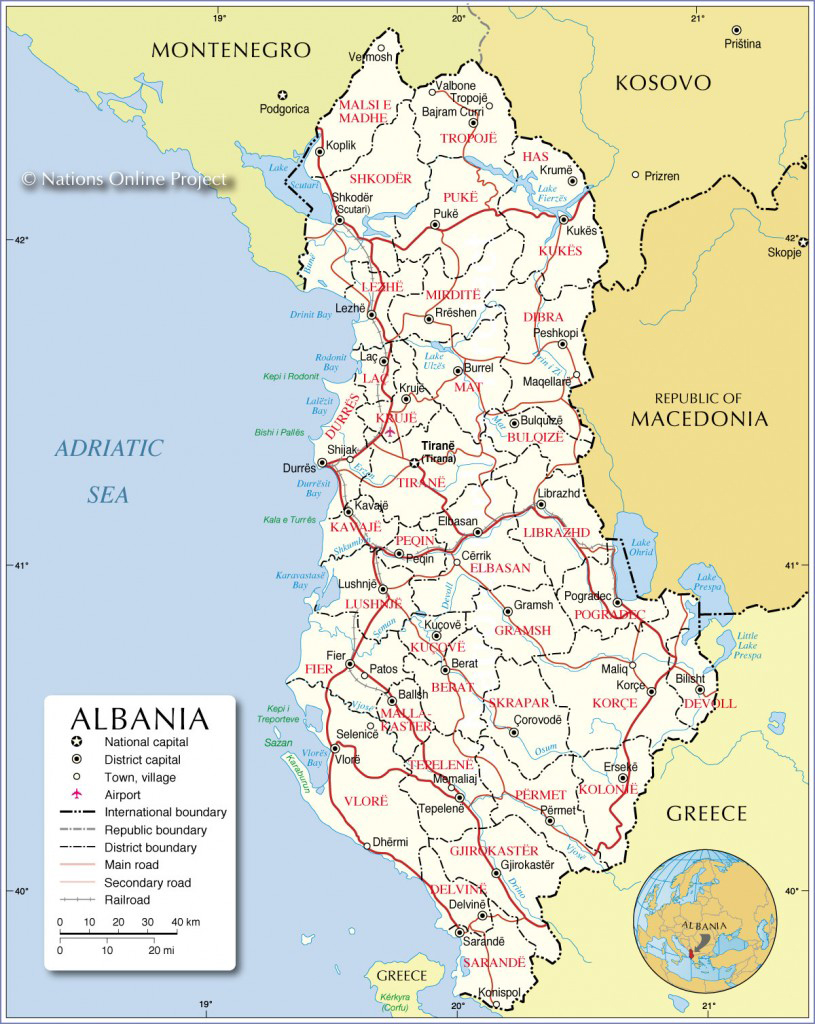 harta rrugore dhe administrative e Shqiperise