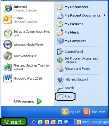 Si te hapesh komanden Run tek Windows XP