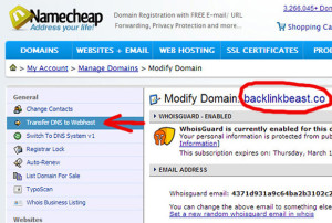 Klikojme Transfer DNS to Webhost